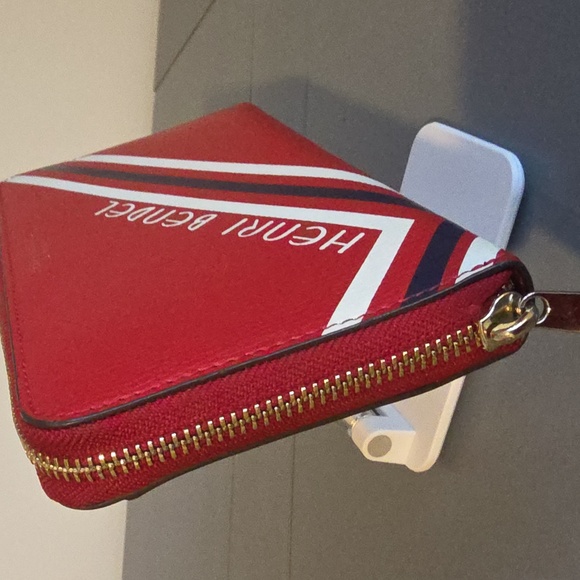 HENRI BENDEL NEW YORK Red Stripe Zip Around Long Wallet - Picture 3 of 13